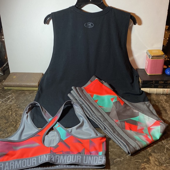 NWOT Under Armour 3 piece workout set- size large compression 7/8 length spandex - Picture 2 of 16